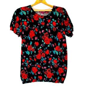 Jessica London Short Sleeve Floral Pattern Knit Blouse in Size 14/16